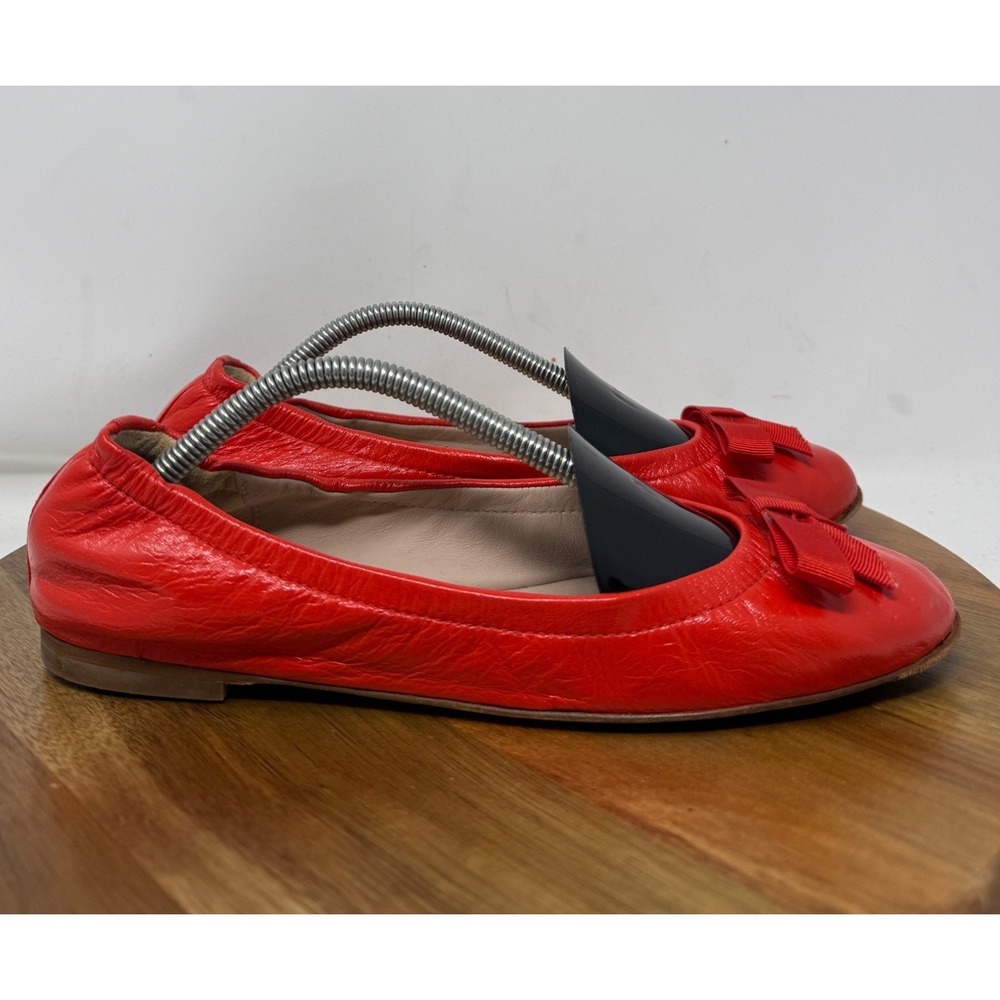 Stuart Weitzman Womens Orange Leather Bow Ballet Flats Made in Spain Size 7 M